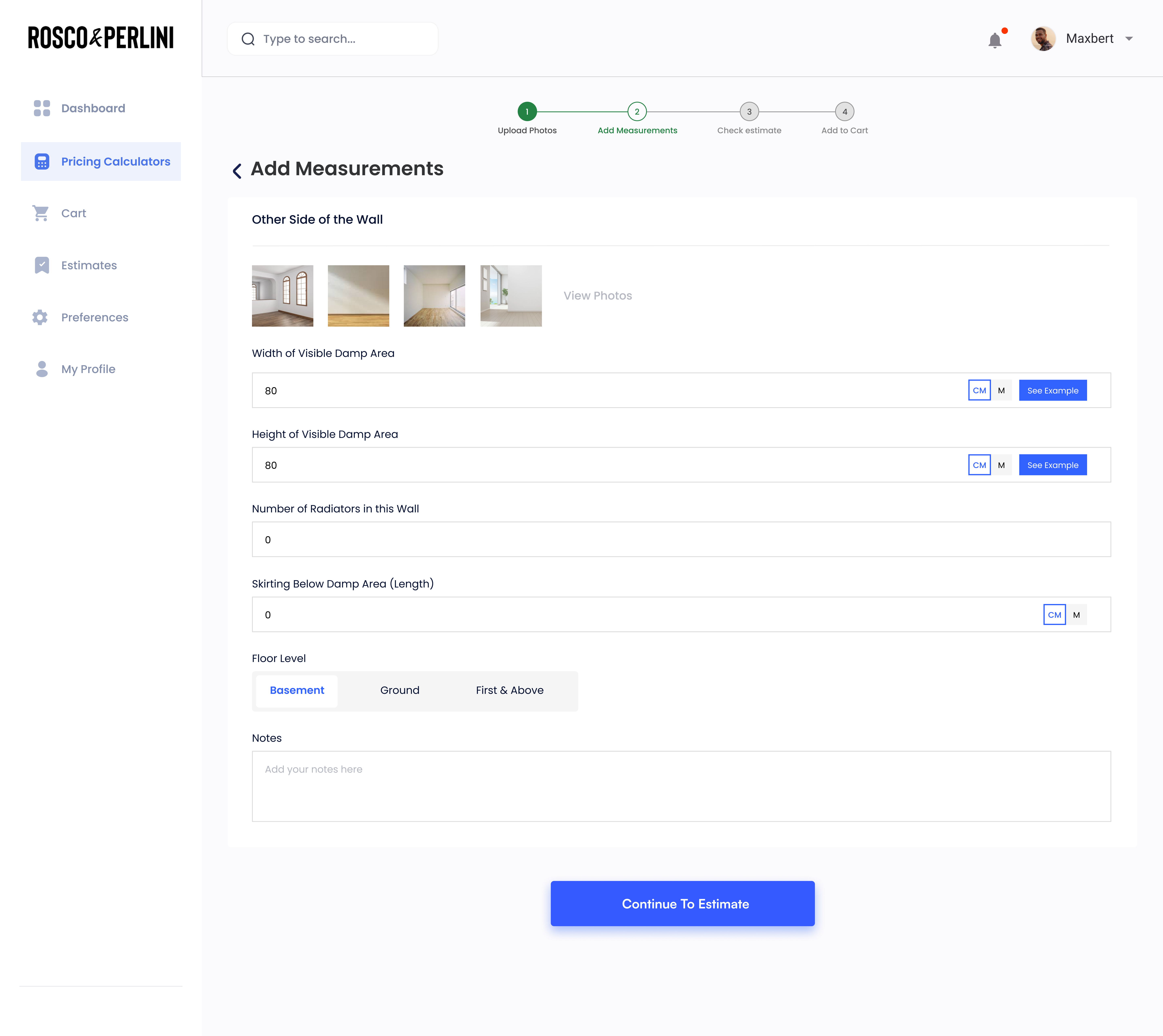 Pricing Calculator - Add Measurements